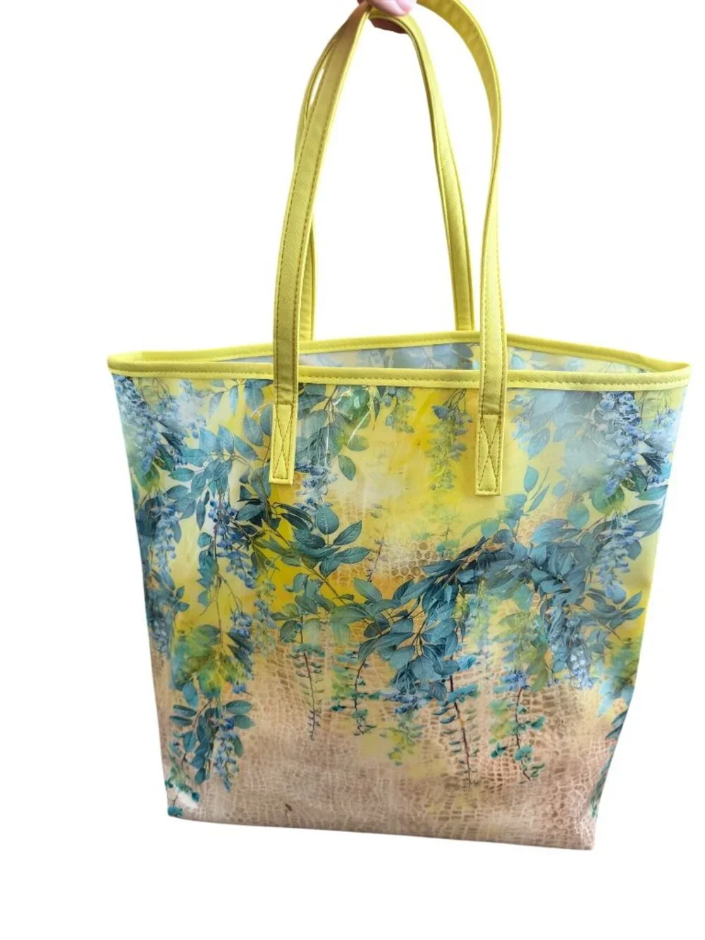Bebe Limited Edition Spring Garden Beach Tote Bag With Floral Design Yellow Hand